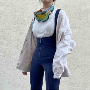 Vintage Fera Skiwear Wool Ski Snow Bibs Overalls Stirrup Pants Black Size Large